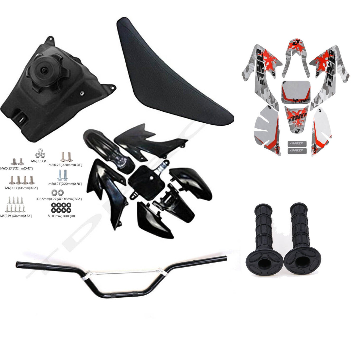 Plastic kit, for seat , fuel tank, 7/8 inch handlebars, suitable for CRF50 Taodao 110cc 125cc pit bikes.