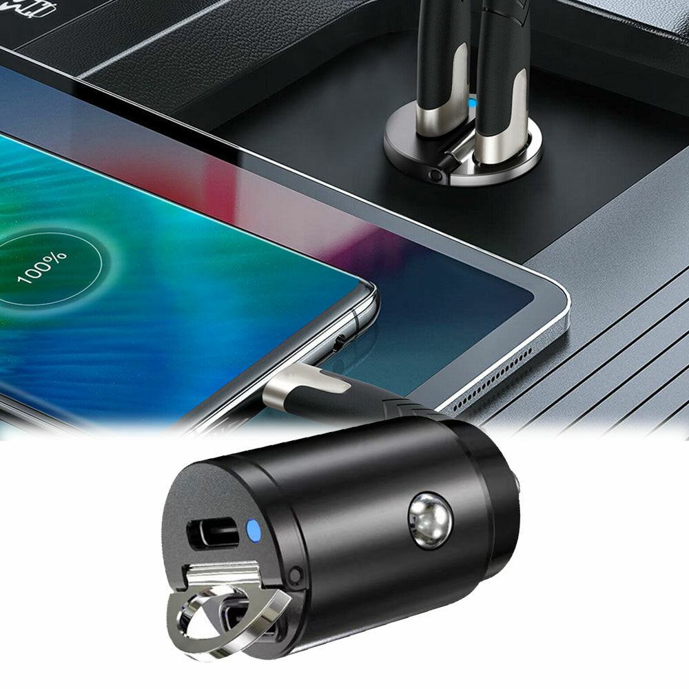 for Mini Dual USB Type-C PD Car Phone Charger Adapter 30W Fast Charging Accessories