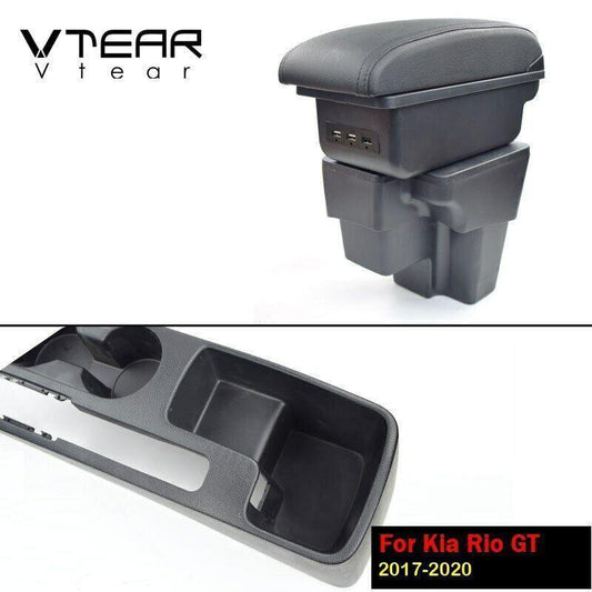 for Kia Rio GT 2017-2021 Vtear armrest box Central storage box decoration 3 USB