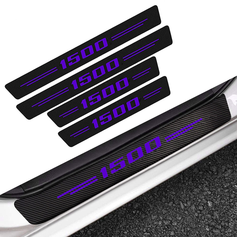 4X for Ram 1500 Truck Carbon Fiber Purple Door Sill Plate Scuff Cover Protector