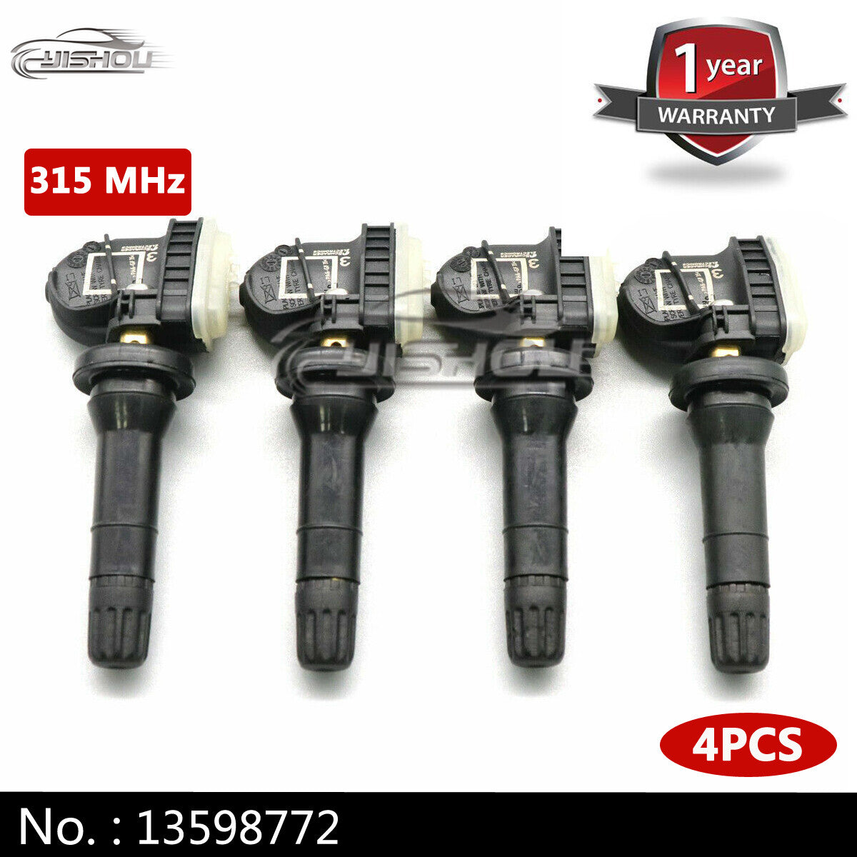 4-pack of new 13598772 Tire Pressure Monitoring System (TPMS) sensors suitable for Chevrolet , for GMC , and for Buick .