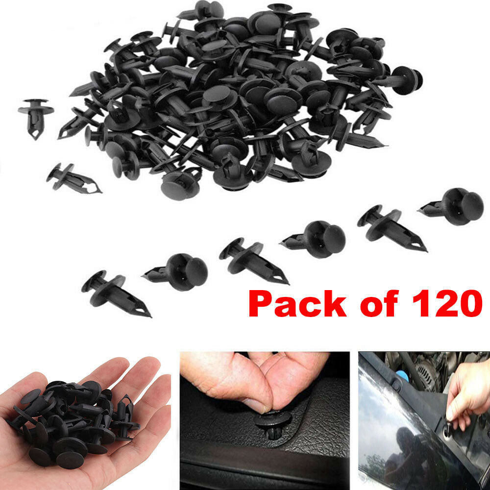 120Pcs 8mm Plastic Rivets Fastener Fender Bumper Push Clips Black Push Pin Screw