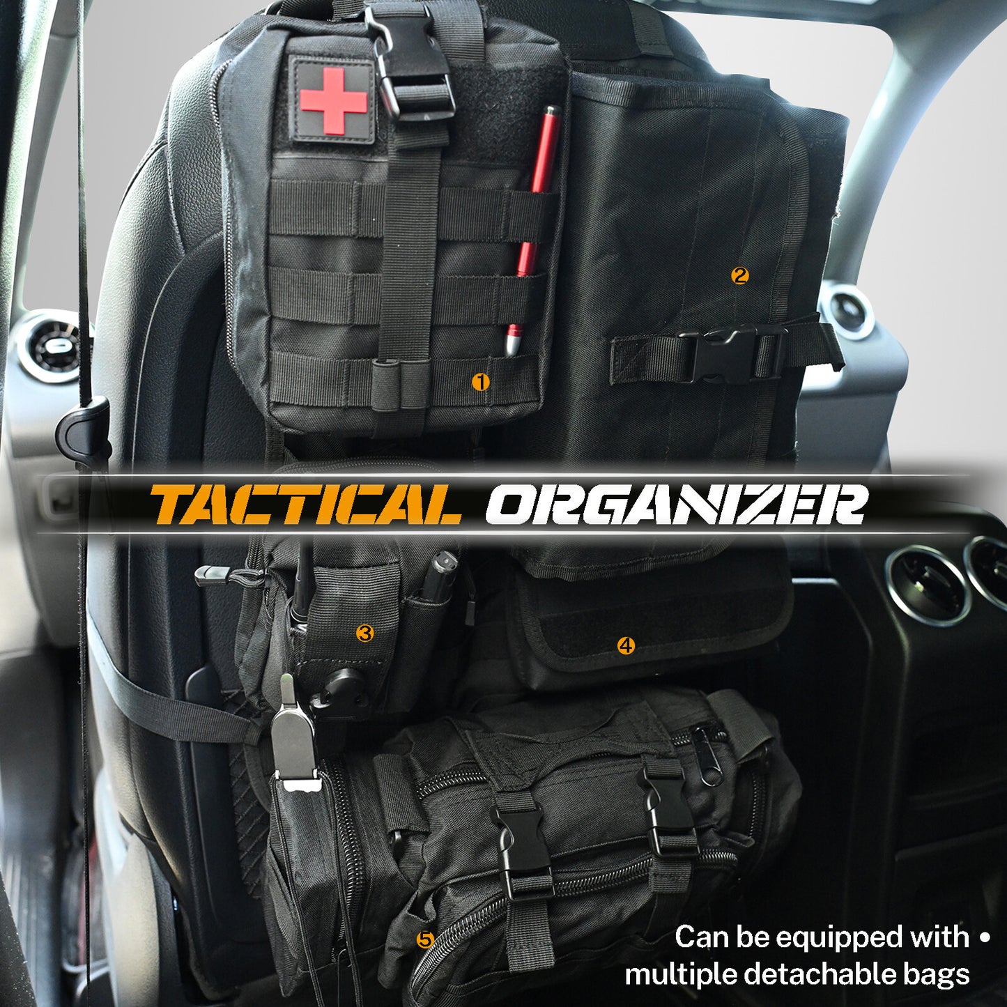 Tactical Vehicle MOLLE Panel for Seat Back Cover Protector Car Organizer Storage Bag