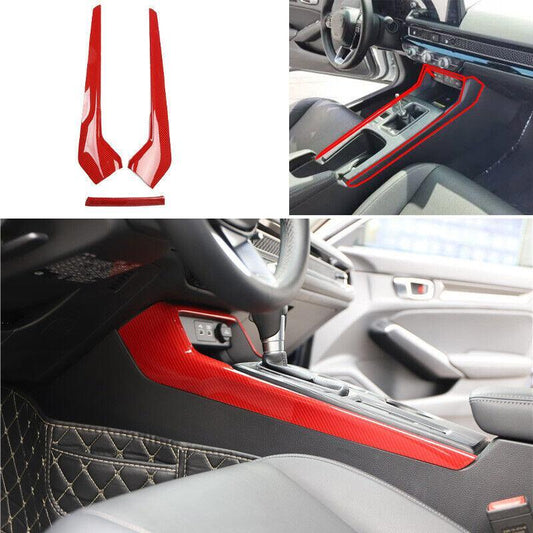 for Honda for Civic 2022 2023 Red Carbon Fiber Center Console Gear Shift Side Trim