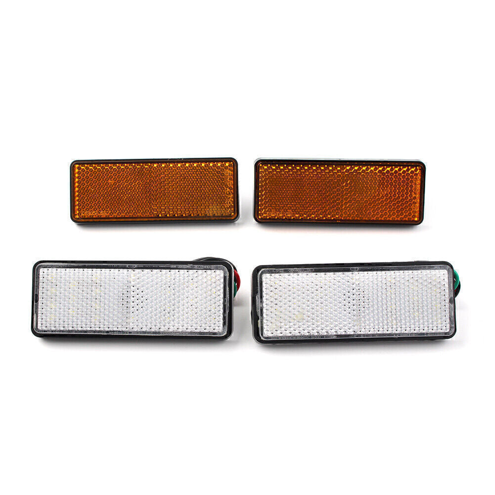 Pair Universal Rectangle LED Reflector Turn Signal Tail Brake Light White Yellow