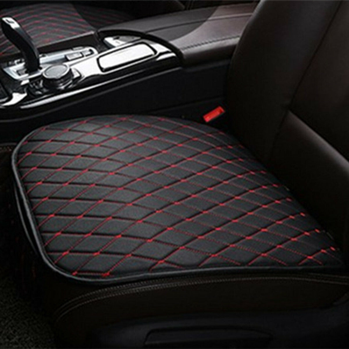 Car Front for Seat Cover Breathable PU Leather Pad Mat Chair Cushion Black/Red 2PCS