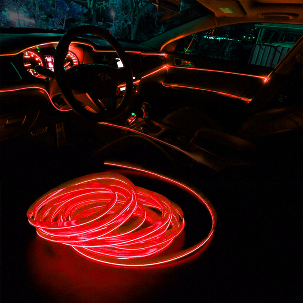 Red 12V Car Interior LED Neon Lights Decor Atmosphere El Wire String Strip Lamp