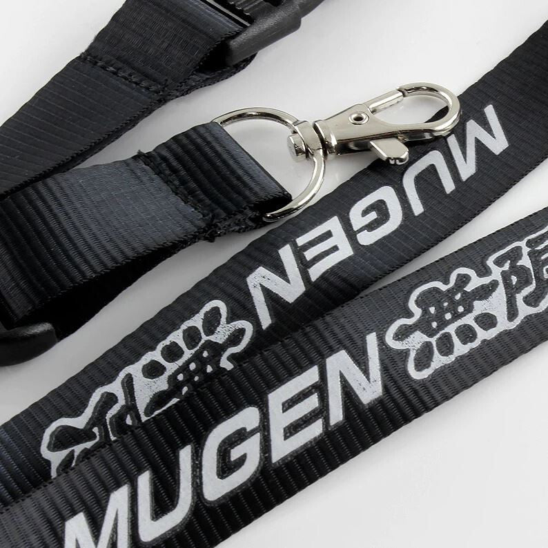 Car keychain, key ring, badge, lanyard, neck strap, black, for Mugen universal use.