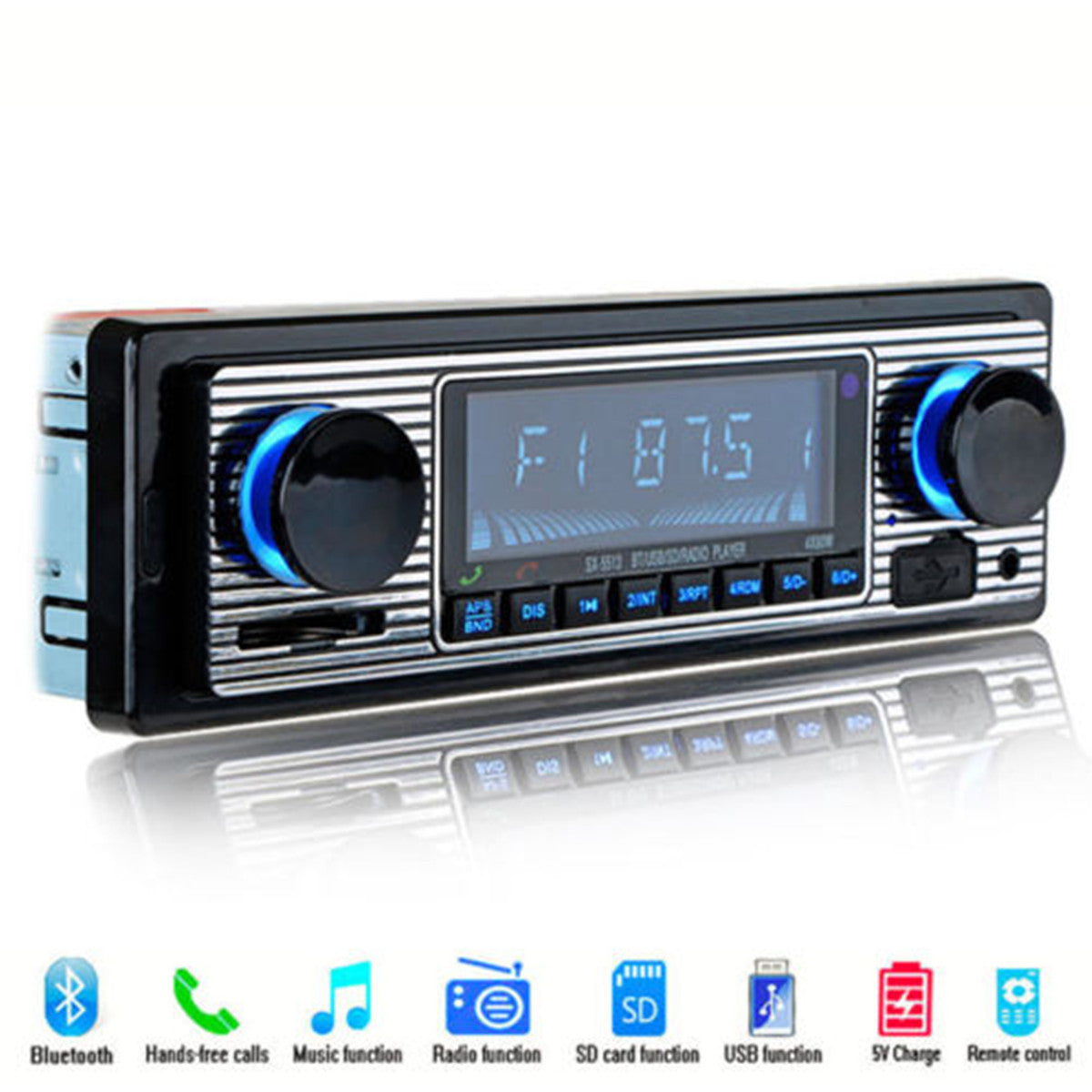 Vintage Car Radio Stereo Modern Bluetooth MP3 Player FM AUX SD Host With Remote