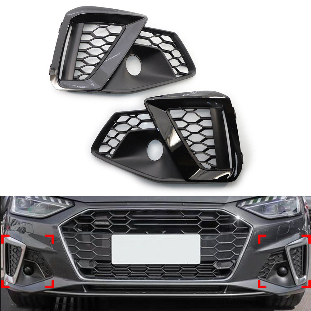 Front Bumper Fog Light Grille Grill for Audi A4L S-Line 2020-2022 Glossy Black
