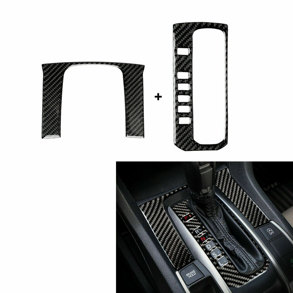 2-Piece Carbon Fiber Gear Shifter Cover for Honda for Civic 10