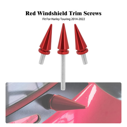 3x Red Spike Windscreen Windshield Screws for Harley Electra Street Glide 14-23