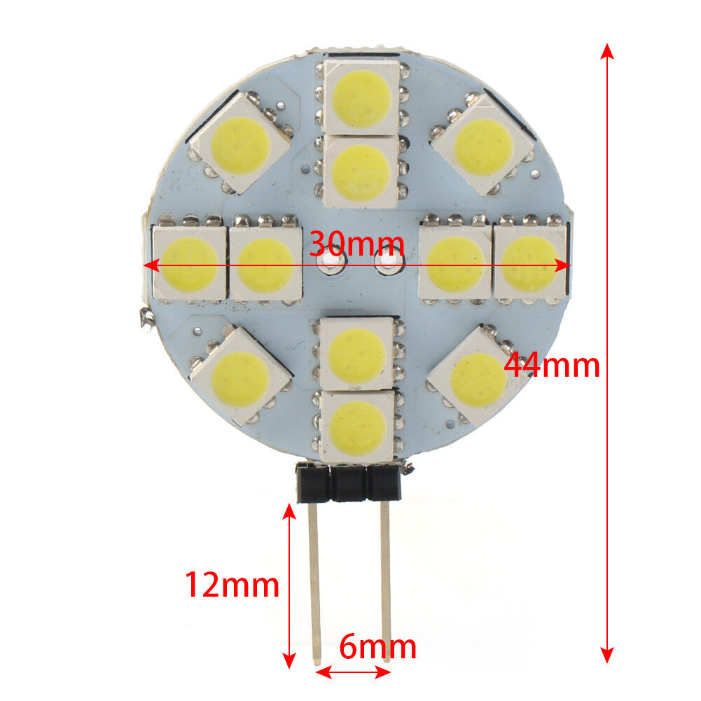 Fit Car RV Landscape G4 Socket Light Bulb White 5050 SMD 12 Round Bulb 10PCS
