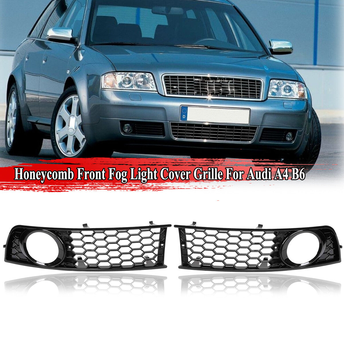 2-piece front lower bumper fog light grille light cover trim for 2001-2005 for Audi A4 B6
