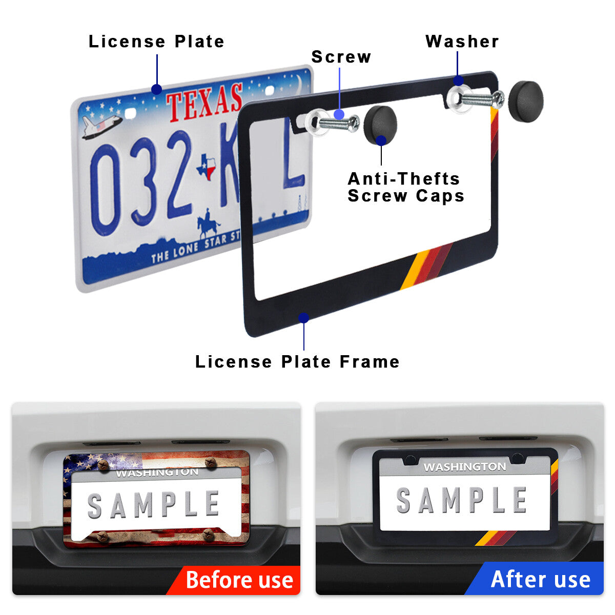 for Toyota Accessories Yellow Car License Plate Frame Metal Front / Rear Cover