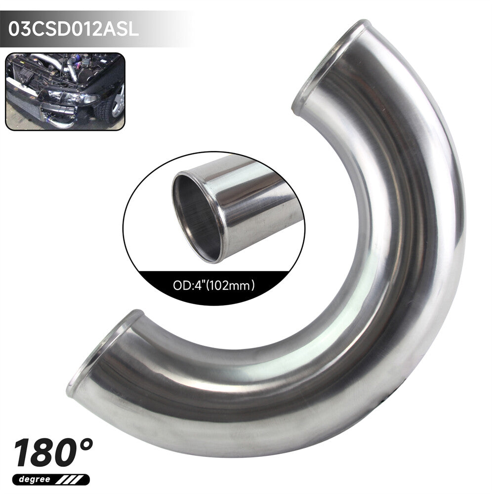102mm 4 180 Degree Aluminum Intercooler Intake Pipe Piping Tube Hose Silver
