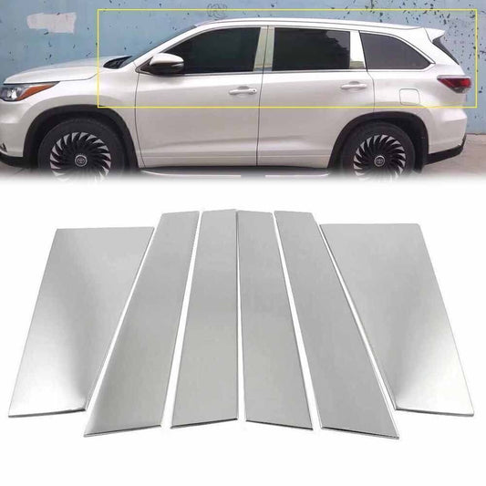 6pcs Pillar Post Stainless Steel Trim Door Chrome for Toyota Highlander 2014-19