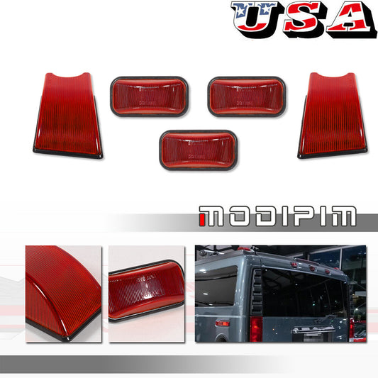 5-Pack Red Top Roof Running Light Housings for 2003-2009 for Hummer H2 SUT SUVs