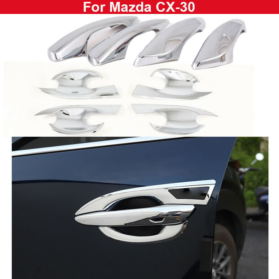 for Mazda CX-30 2020-22 Chrome ABS Door Handle+Door Bowl Trim Cover W/ for Smart Hole