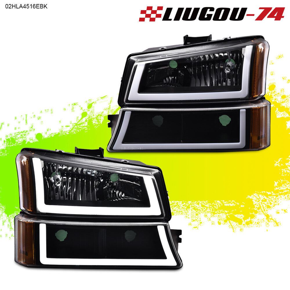 2 headlights for 2003-2007 for Chevrolet Silverado Avalanche LED DRL, black/amber.