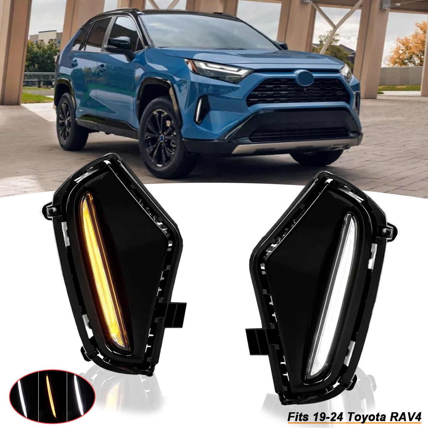 LED Three-colouredDRL Fog Light W/Turn Signal Function for Toyota RAV4 2019-2024