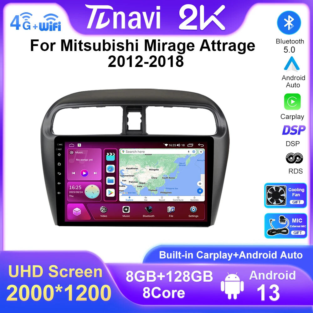 for Mitsubishi Mirage Attrage 2012-2018 Car Radio CarPlay GPS Auto Player Screen