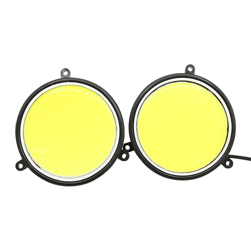 2 12V-Round LED Lights DRL Daytime Running Light Fog COB Car White Lamp Driving