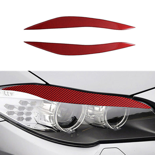 2X Red Carbon Fiber Headlight Eyebrow Cover Trim for BMW 5 Series F10 2010-2013