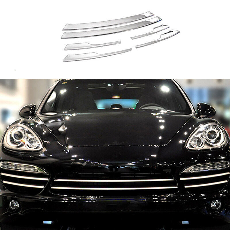 for Porsche for Cayenne 2011-2014Silver Garnish Front Grille Grill Strips Cover Trim