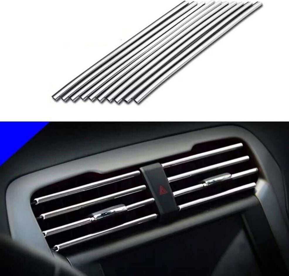 10-Piece Car Air Conditioner Socket Decorative Molded Trim Strips in Silver for BMW