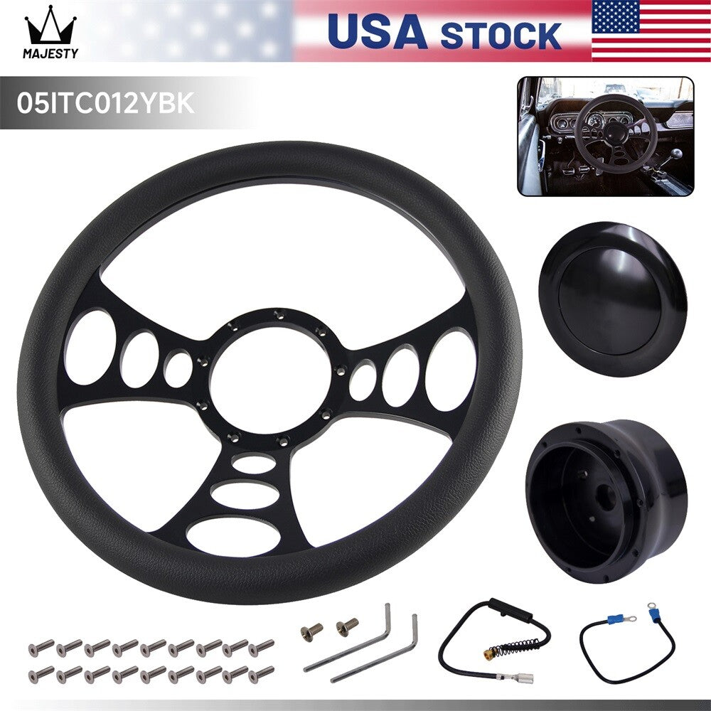 14 9-Bolt Chrome W/Half Wrap PVC Steering Wheel + Adapter for Chevy GM for Cadillac
