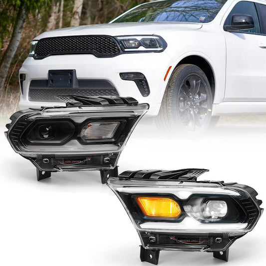 2P For 2021-2024 for Dodge Durango Black LED Projector Headlights Headlamp LH RH