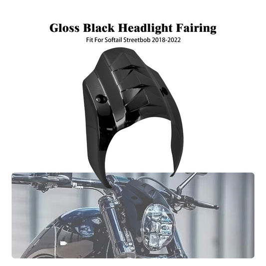 Gloss Black Front Headlight Fairing Mask Cover for Harley Street Bob 2018-2023