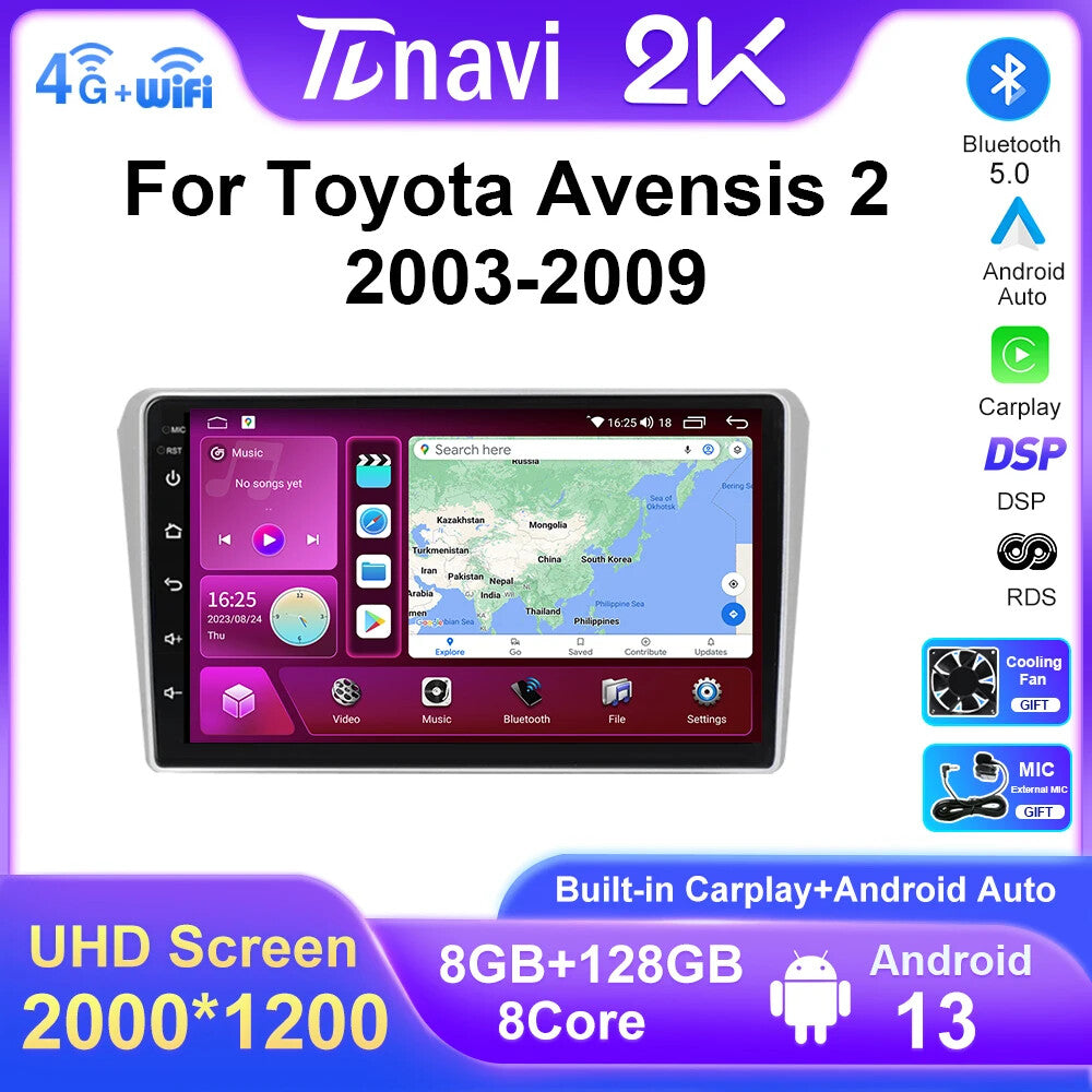 for Toyota Avensis T250 2 2003-2009 CarPlay Car Stereo Radio GPS Player Screen