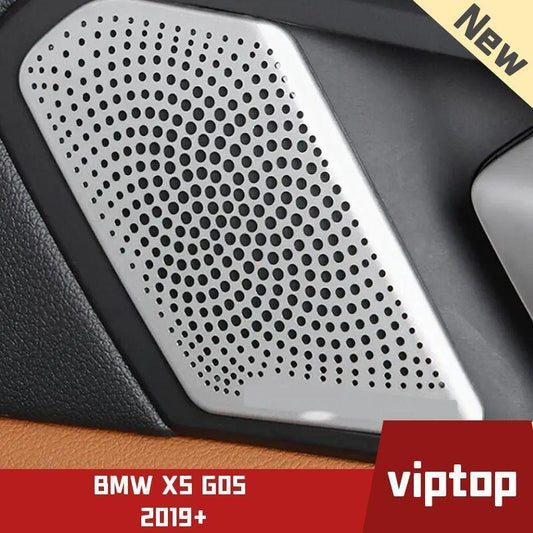 Steel Silver Door Pull Handle Panel Speaker Cover Trim 2x for BMW X5 G05 2019-23