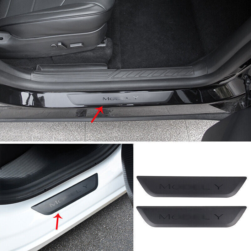 for Tesla for Model Y 2020-23 Black Rear Door Sill Scuff Plate Cover Protector Trim