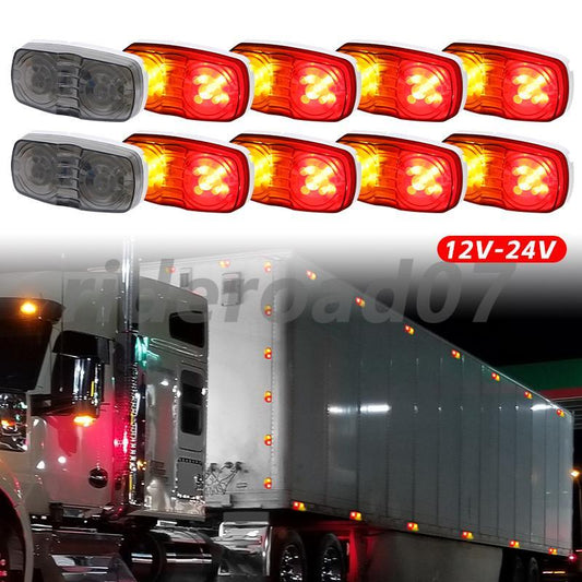 10x Red+Amber LED Side Marker Lights Clearance RV Camper Trailer Truck