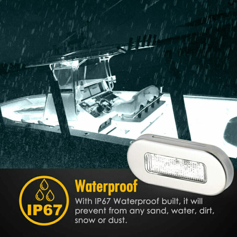 10pcs Marine Boat LED Oblong Courtesy Light Stair Yacht Deck Clear Stainless 12V