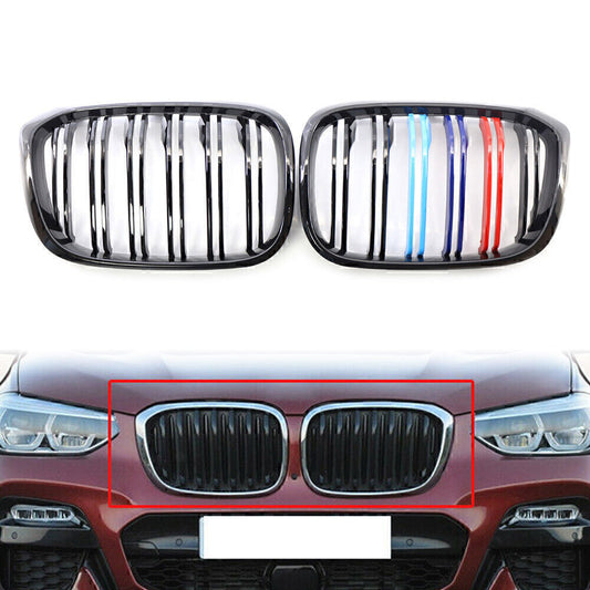 2X Glossy Black M-Color Front Kidney Grill Grille for BMW X3 G01 X4 G02 2018-21