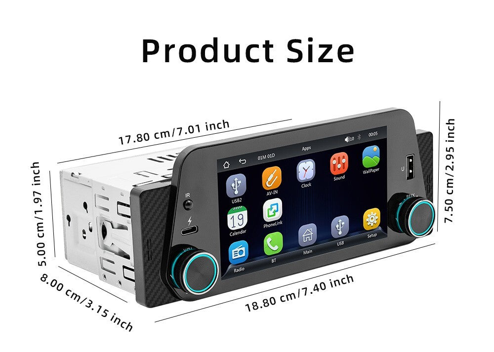 Single Din 5in Car Stereo Car Radio For Apple CarPlay Android Auto Bluetooth FM