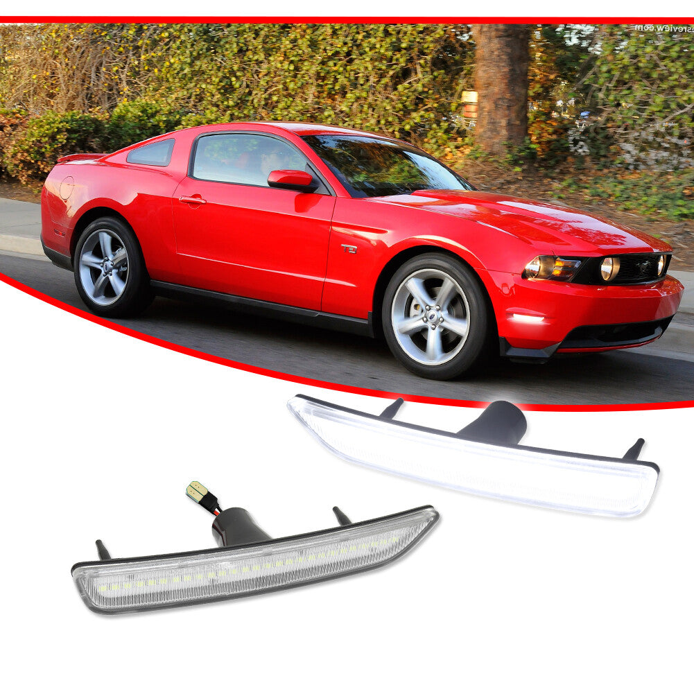 2-Pack Transparent Lens White Front Marker LED Lights for 2010-14 for Ford for Mustang