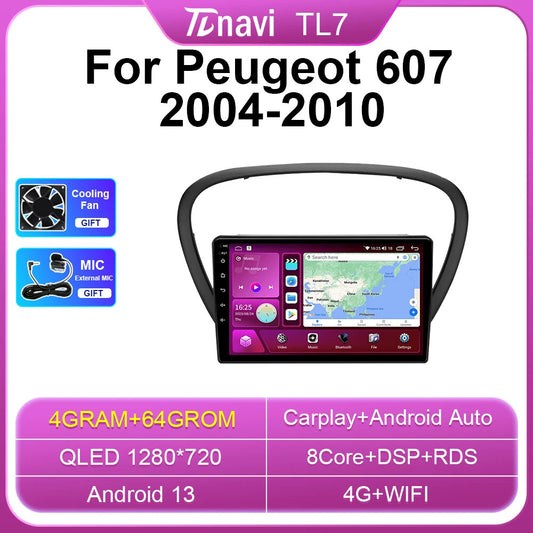 Android Car Radio CarPlay Screen for Peugeot 607 2004-2010 GPS Multimedia Player