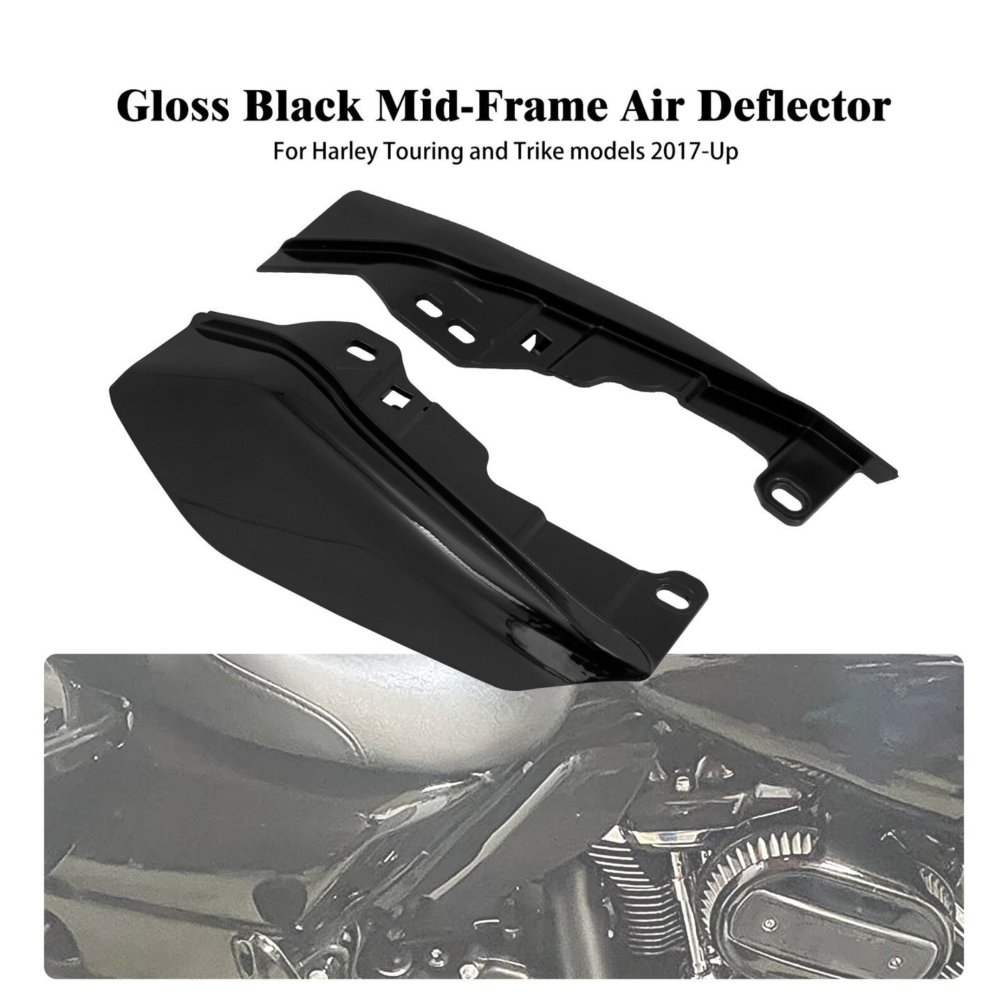 Black Mid-Frame Air Heat Deflectors for Harley Touring Electra Road Glide 17-23