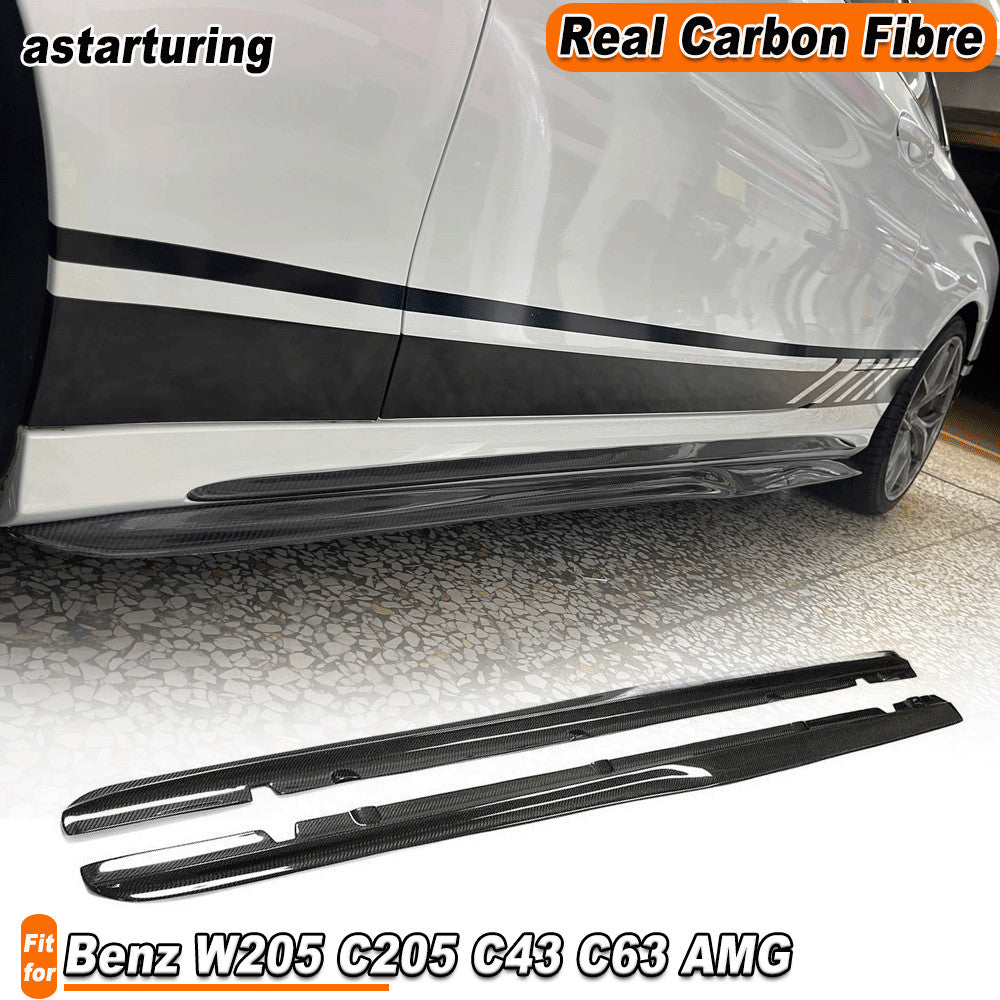 for Mercedes-Benz W205 C205 C43 C63 15-20 REAL CARBON Side Skirts Extension