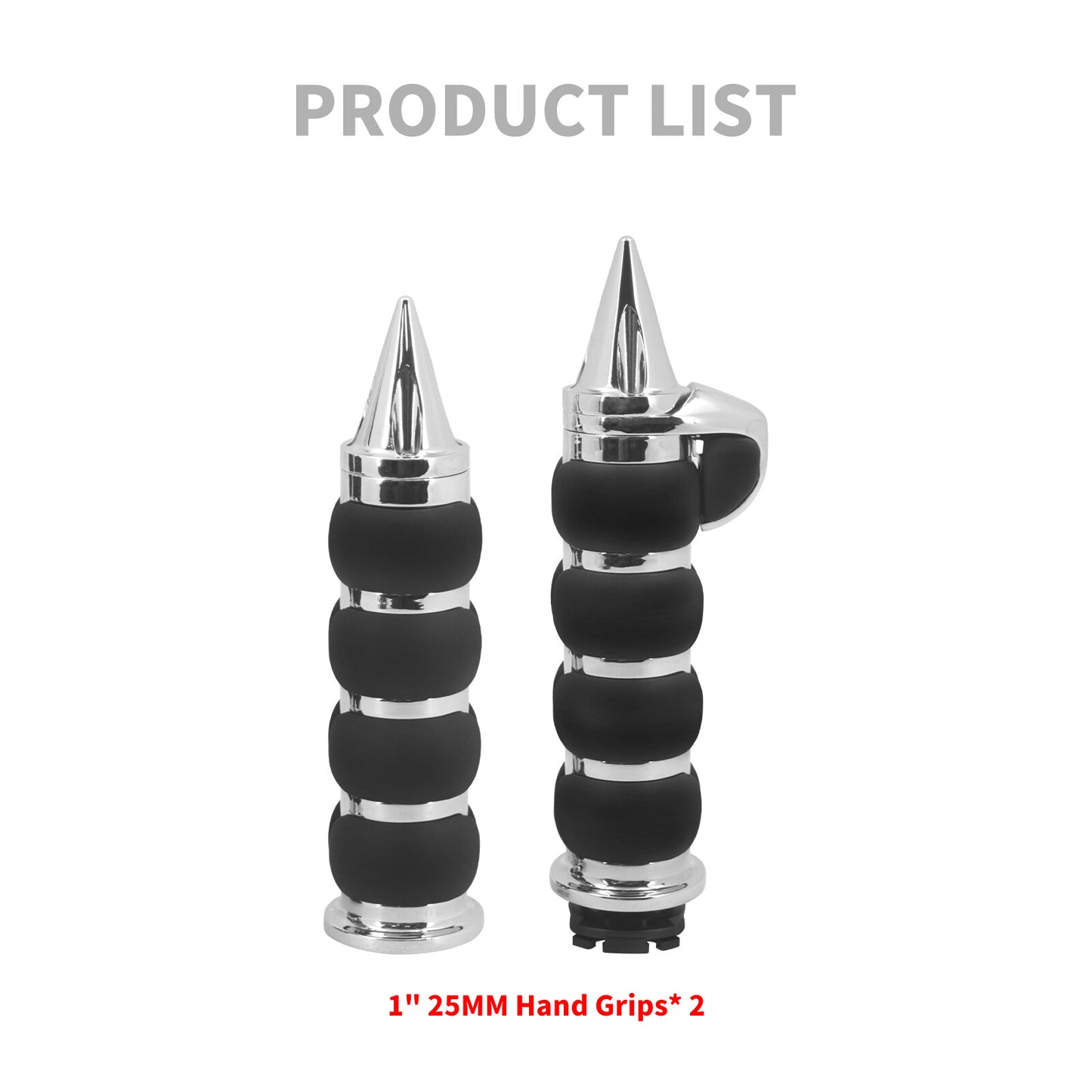 Chrome 1 Non-Slip Rubber Spike Hand Grips Fit for Harley Softail Dyna Sportster