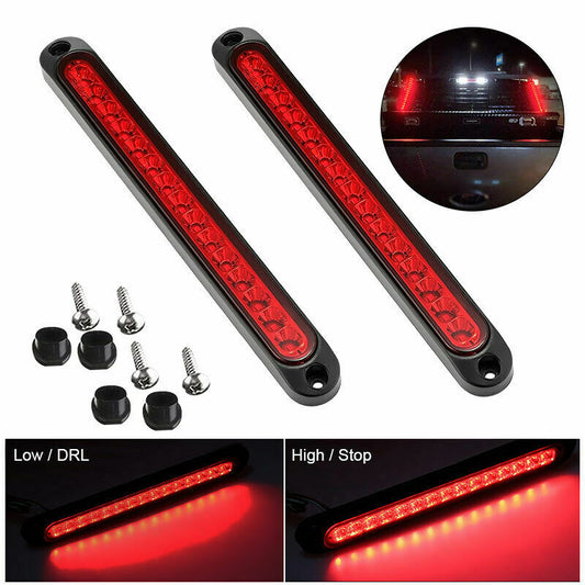2X Red 15 LED Sealed Truck Trailer DRL Strip Brake Stop Rear Turn Tail Light Bar
