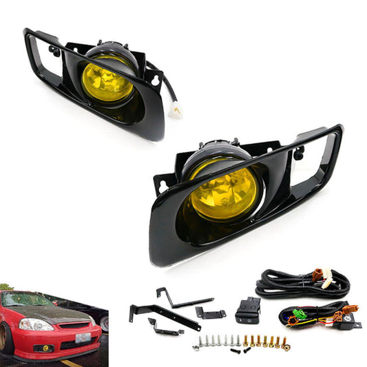 For 99-00 for Honda for Civic Front Fog Light Bumper OE Style Fit Wiring Kit Yellow Lens