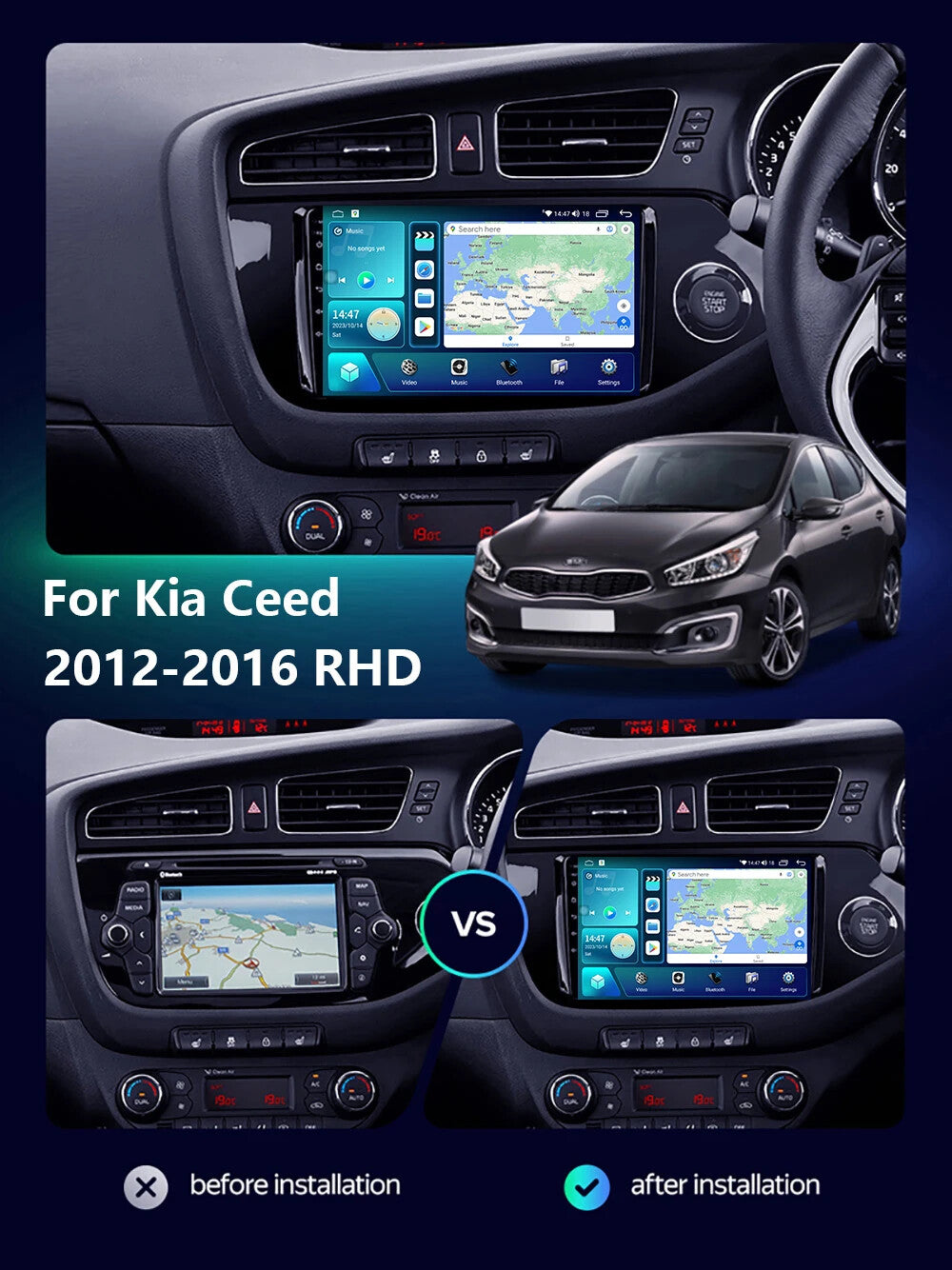 GPS Car Stereo Radio for Kia Ceed 2012-2016 RHD Screen Multimedia Player Carplay