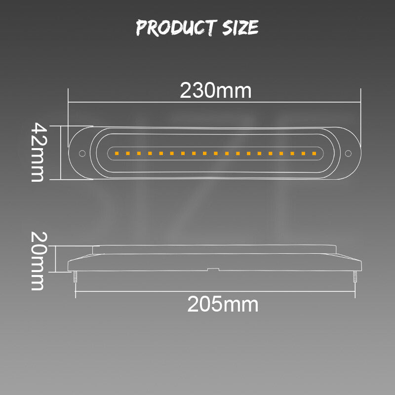 Flowing LED Brake Turn Signal Tail Lights Stop DRL Red/Amber Truck Trailer 9''