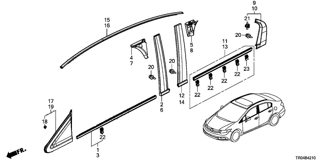 new roof trim for Honda for Civic 2012-2015 (Right 74306-TR0-A01-)